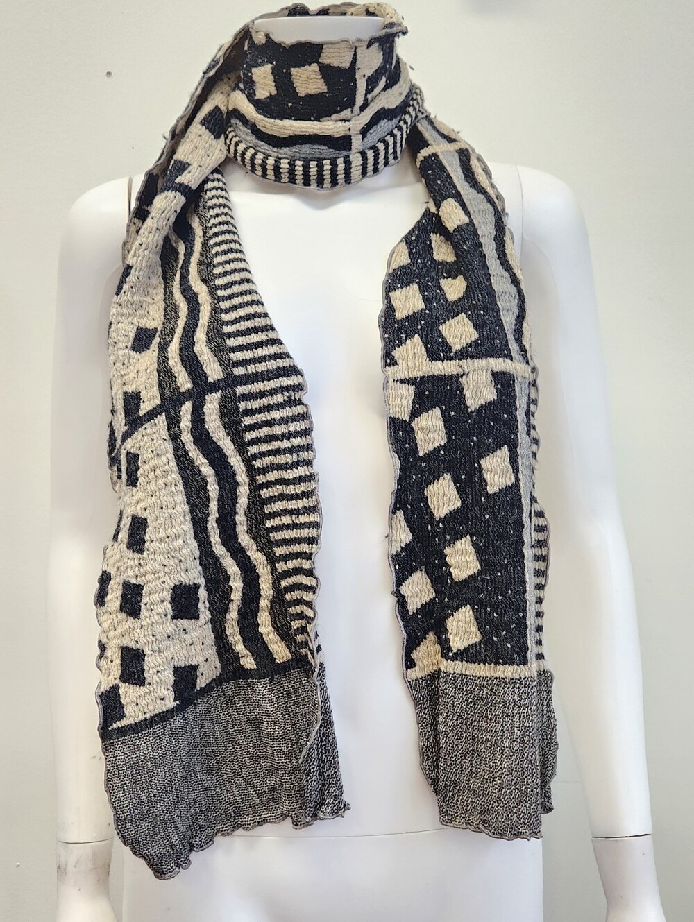 Nuno for Moma Crinkle Scarf Mixed Print Artsy Boho Luxury